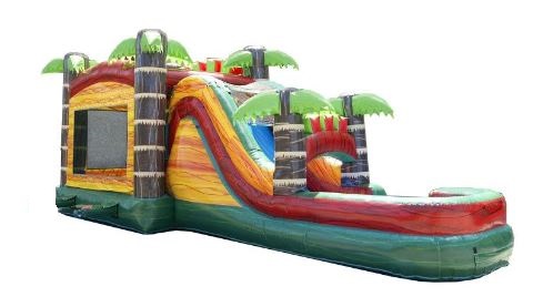 Large netted windows on water slide bounce house combo